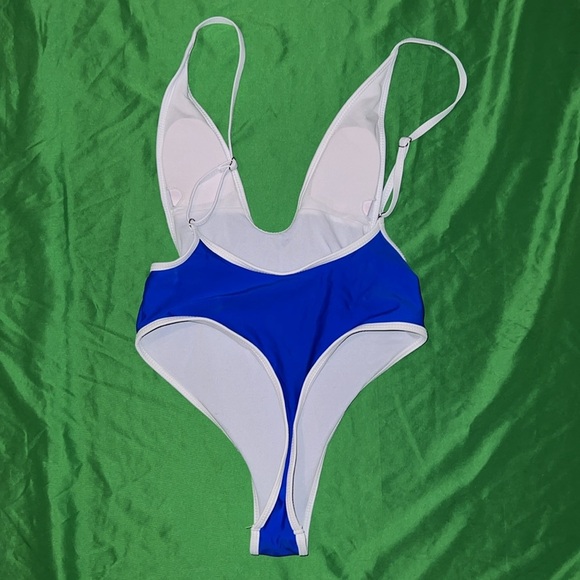 Blue and White One Piece Swimsuit size Medium - Picture 2 of 5